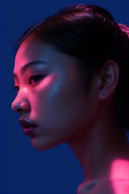 07841-2137077924-1 asian girl,spotlight,portrait,pink theme,from below,looking at viewer,dark intense shadows,parted lips,beautiful detailed skin.png